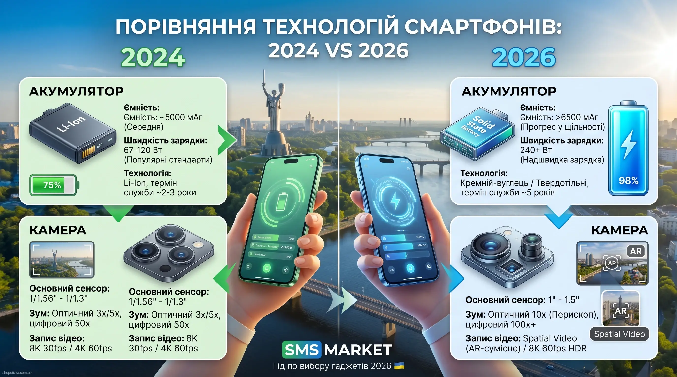 Сравнительная таблица характеристик мобильных устройств в магазине SMS Market.