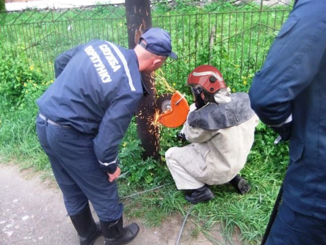 Рятувальники визволили кошеня з металевої опори