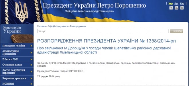 Президент задовільнив заяву на звільнення від голови Шепетівської РДА