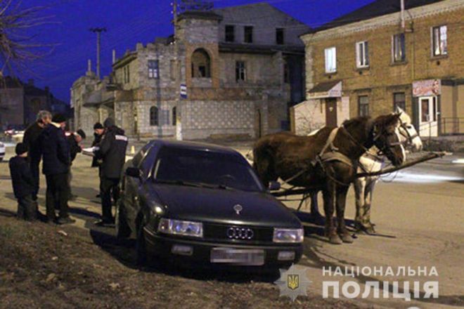 Чоловік на викрадених конях в’їхав у припаркований автомобіль