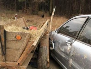 На мосту не змогли розминутись автомобіль із гужовим возом