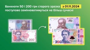 НБУ розпочинає поступову заміну банкнот 50 та 200 гривень старого зразка