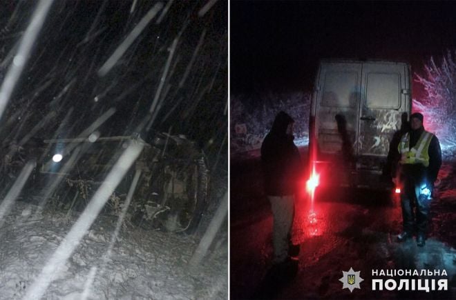 На виїзді з Шепетівки мікроавтобус потрапив у снігову пастку